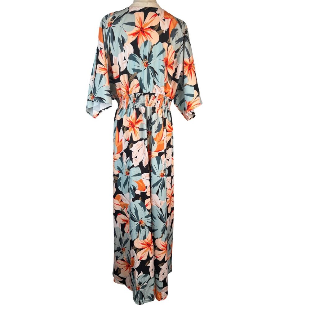 2/$50 NEW XL Summer Floral V-Neck High-Waisted A-Line Maxi Dress Beach Multicolo - Picture 8 of 16